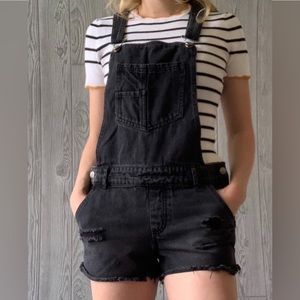 Black denim distressed Overalls